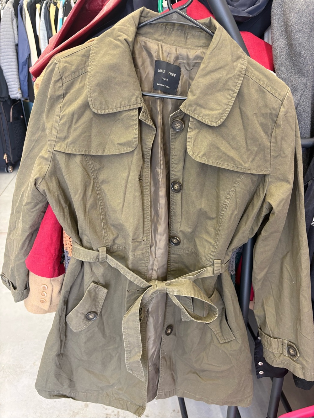Love Tree womens jacket sz L Mid length olive green